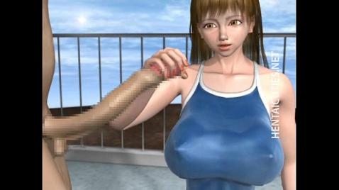 Bem em frente a uma grande piscina, uma garota peituda e sensual neste pornô hentai faz sexo incrível com um cara comum.