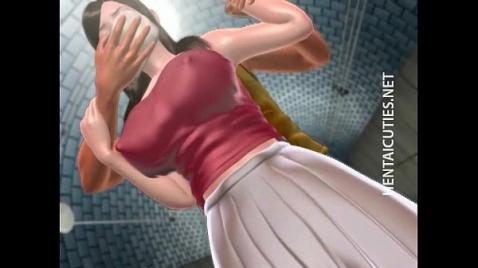 Hentai onde uma morena gostosa estava andando à noite e criminosos a amarraram e a foderam com força em um porão escuro