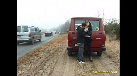 Sexo com uma linda companheira de viagem na beira da estrada